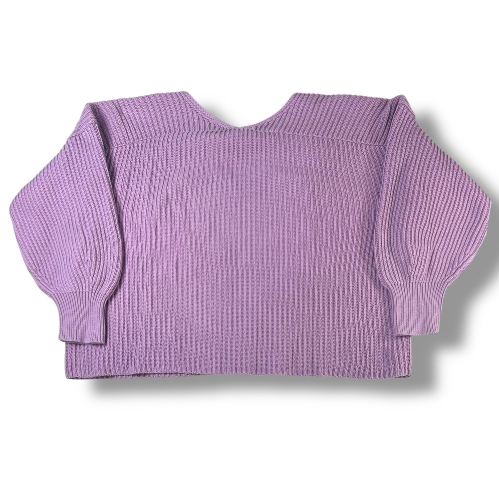 Tommy Bahama Womens Large Lavender Ribbed V Neck Sweater‎ Balloon Sleeve